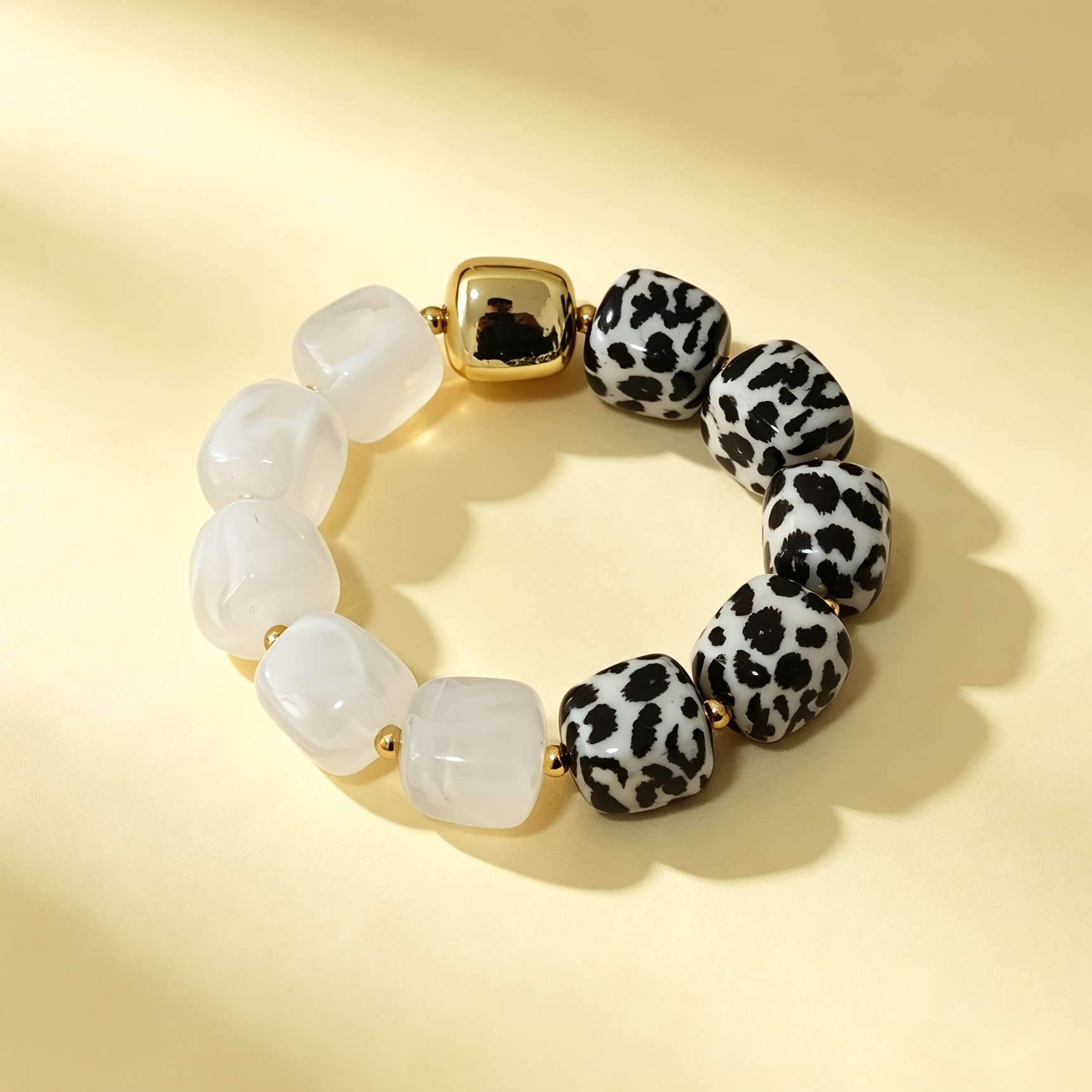 Leopard Print Dopamine Color Block Beaded Stretch Bracelet